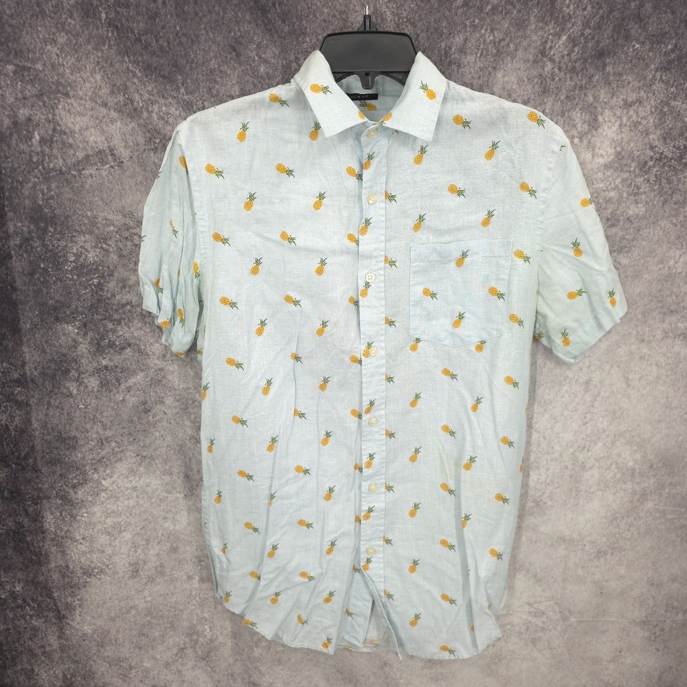 Banana Republic Shirt Mens Medium White Pineapples Vacation Linen Summer Light